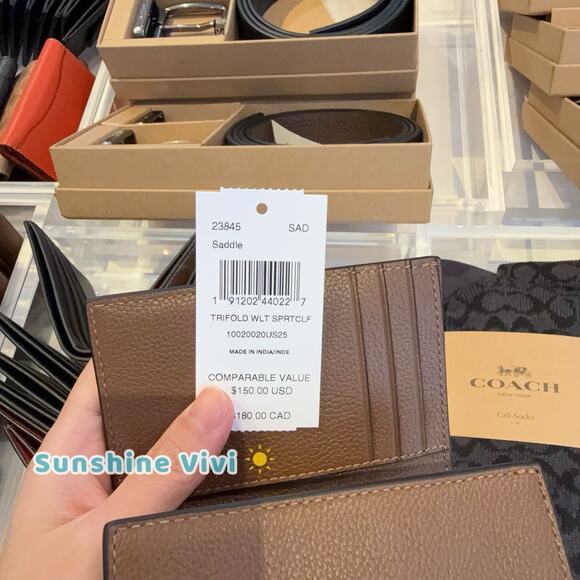 NWT Coach Men's Leather Tri-Fold Wallet 23845 Saddle - Picture 3 of 5